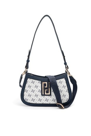 Silver Polo Beyaz - Lacivert Monogram Kadın Çapraz Çanta SP1132