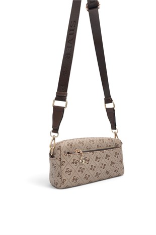 Silver Polo Koyu Bej - Kahve Monogram Kadın Çapraz Çanta SP1142