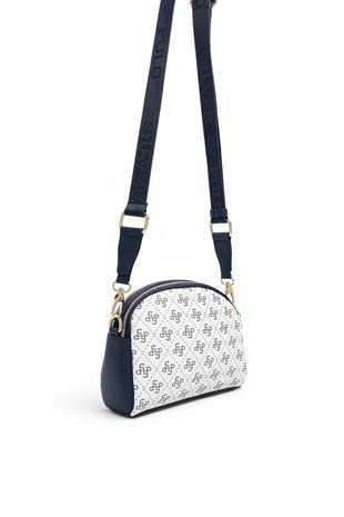 Silver Polo Beyaz - Lacivert Monogram Kadın Çapraz Çanta SP1144
