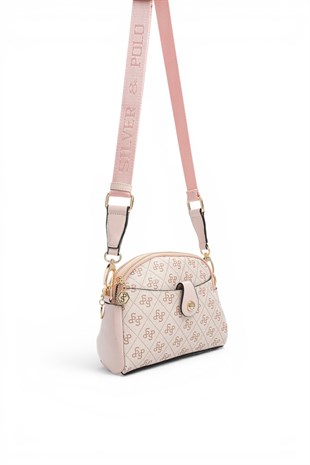 Silver Polo Pembe - Pudra Monogram Kadın Çapraz Çanta SP1144