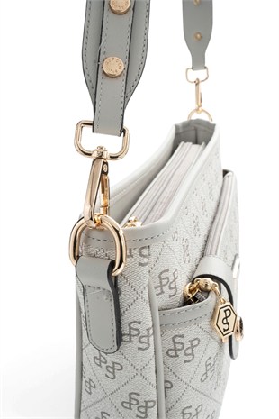 Silver & Polo A.Gri - Gri Monogram Kadın Çapraz Çanta SP1160