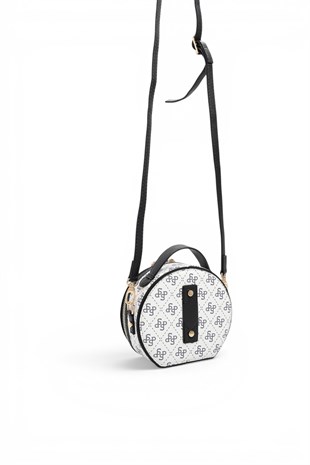 Silver Polo Beyaz - Siyah Monogram Kadın Çapraz Çanta SP1163