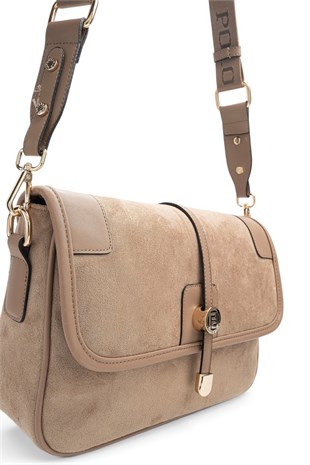Silver Polo Vizon - Latte Süet Kadın Çapraz Çanta SP1182