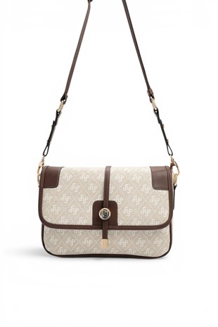 Silver Polo Taş - Kahve Monogram Kadın Çapraz Çanta SP1182