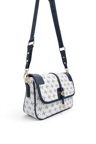 Silver Polo Beyaz - Lacivert Monogram Kadın Çapraz Çanta SP1182