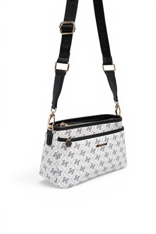 Silver Polo Beyaz - Siyah Monogram Kadın Çapraz Çanta SP1184