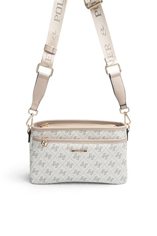Silver Polo Gri - Kum Monogram Kadın Çapraz Çanta SP1184