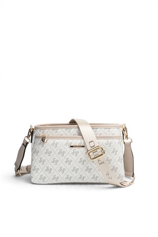 Silver Polo Gri - Kum Monogram Kadın Çapraz Çanta SP1184