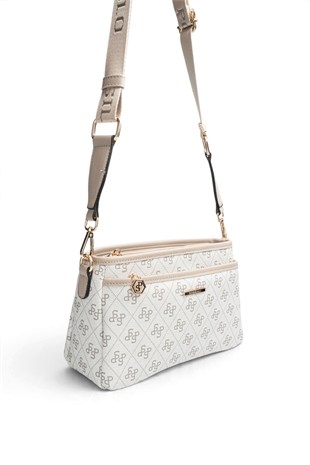 Silver Polo Gri - Kum Monogram Kadın Çapraz Çanta SP1184