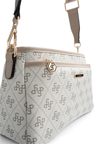 Silver Polo Gri - Kum Monogram Kadın Çapraz Çanta SP1184