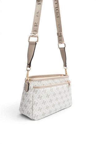Silver Polo Gri - Kum Monogram Kadın Çapraz Çanta SP1184
