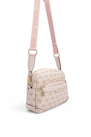 Silver Polo Pembe - Pudra Monogram Kadın Çapraz Çanta SP1201