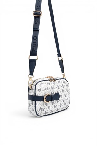 Silver Polo Beyaz - Lacivert Monogram Kadın Çapraz Çanta SP1256