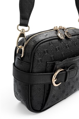 Silver Polo Siyah - Siyah Logolu Kadın Çapraz Çanta SP1256
