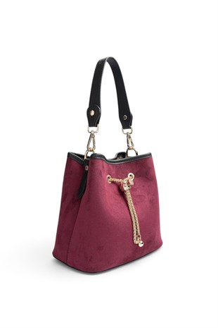 Silver Polo Bordo - Siyah Süet Kadın Çapraz Çanta SP1266