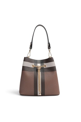 Silver Polo Koyu Kahve - Kahve Ekose Kadın Çapraz Çanta SP1266