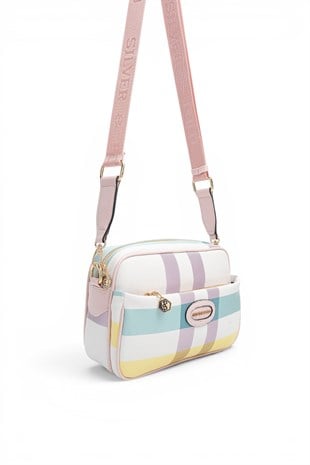 Silver Polo Lila - Pembe Ekose Kadın Çapraz Çanta SP1267