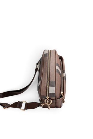 Silver Polo Koyu Kahve - Kahve Ekose Kadın Çapraz Çanta SP1267