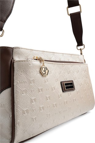Silver Polo Bej - Kahve Logolu Kadın Çapraz Çanta SP1273