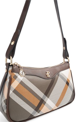 Silver Polo Haki - Kahve Ekose Kadın Çapraz Çanta SP1274