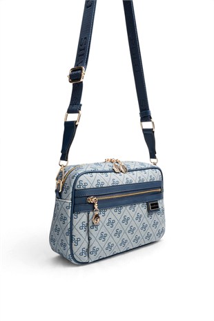 Silver Polo Gri - Lacivert Monogram Kadın Çapraz Çanta SP1280