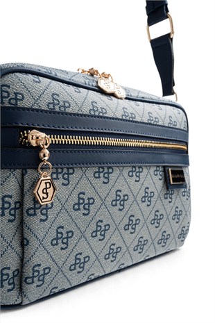 Silver Polo Gri - Lacivert Monogram Kadın Çapraz Çanta SP1280