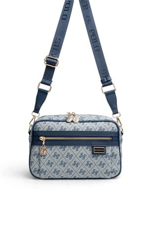 Silver Polo Gri - Lacivert Monogram Kadın Çapraz Çanta SP1280