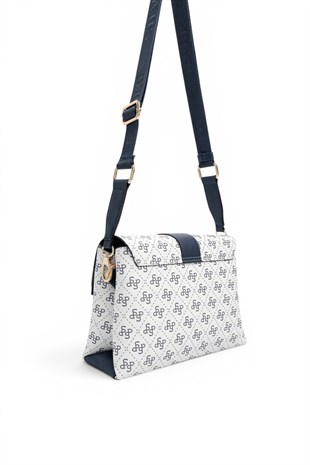Silver Polo Beyaz - Lacivert Monogram Kadın Çapraz Çanta SP1287