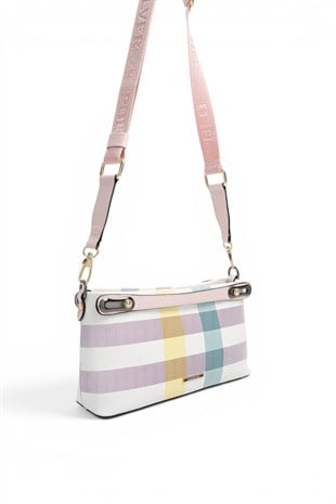 Silver Polo Lila - Pembe Ekose Kadın Çapraz Çanta SP1288