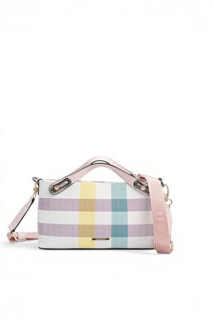 Silver Polo Lila - Pembe Ekose Kadın Çapraz Çanta SP1288