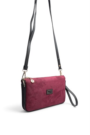 Silver Polo Bordo - Siyah Süet Kadın Çapraz Çanta SP1291