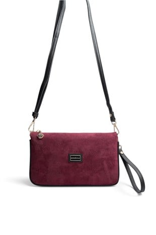Silver Polo Bordo - Siyah Süet Kadın Çapraz Çanta SP1291