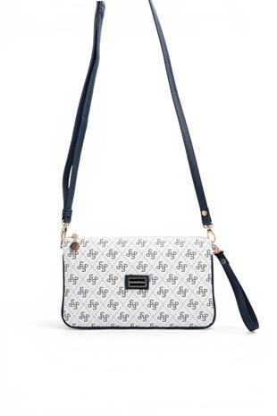Silver Polo Beyaz - Lacivert Monogram Kadın Çapraz Çanta SP1291