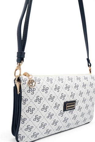 Silver Polo Beyaz - Lacivert Monogram Kadın Çapraz Çanta SP1291