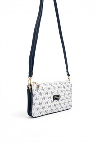 Silver Polo Beyaz - Lacivert Monogram Kadın Çapraz Çanta SP1291