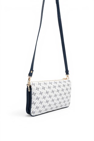 Silver Polo Beyaz - Lacivert Monogram Kadın Çapraz Çanta SP1291