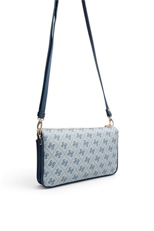 Silver Polo Gri - Lacivert Monogram Kadın Çapraz Çanta SP1291