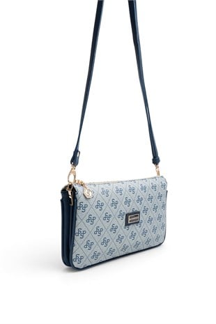 Silver Polo Gri - Lacivert Monogram Kadın Çapraz Çanta SP1291