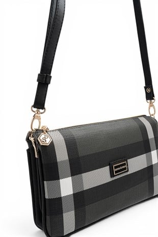 Silver Polo Siyah - Siyah Ekose Kadın Çapraz Çanta SP1291