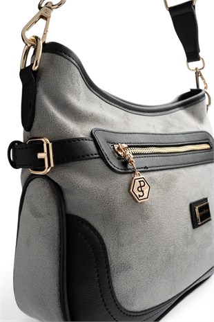 Silver Polo Füme - Siyah Süet Kadın Çapraz Çanta SP1296