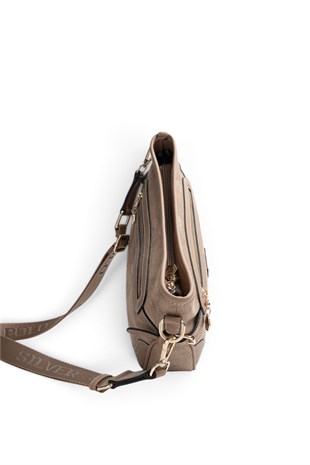 Silver Polo Vizon - Latte Süet Kadın Çapraz Çanta SP1296