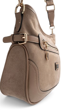 Silver Polo Vizon - Latte Süet Kadın Çapraz Çanta SP1296
