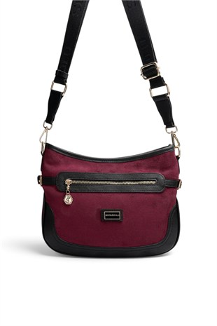 Silver Polo Bordo - Siyah Süet Kadın Çapraz Çanta SP1296