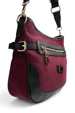 Silver Polo Bordo - Siyah Süet Kadın Çapraz Çanta SP1296
