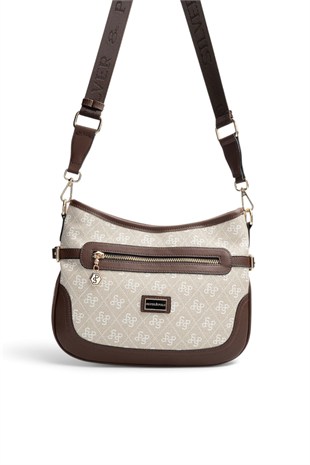 Silver Polo Taş - Kahve Monogram Kadın Çapraz Çanta SP1296