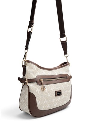 Silver Polo Taş - Kahve Monogram Kadın Çapraz Çanta SP1296