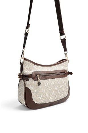 Silver Polo Taş - Kahve Monogram Kadın Çapraz Çanta SP1296