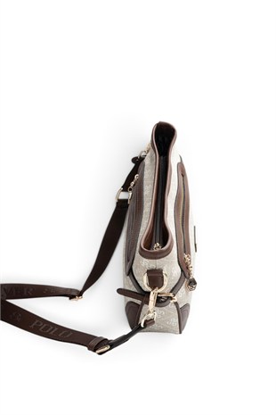 Silver Polo Taş - Kahve Monogram Kadın Çapraz Çanta SP1296