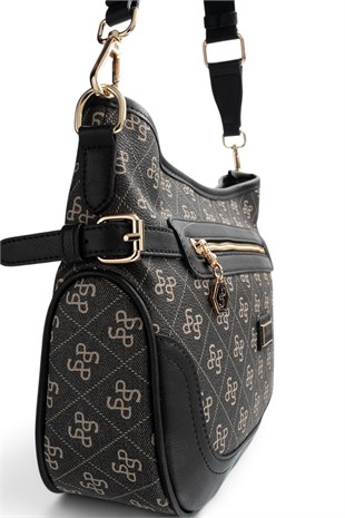 Silver Polo Füme - Siyah Monogram Kadın Çapraz Çanta SP1296
