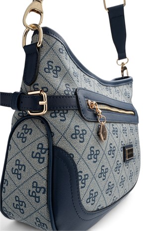 Silver Polo Gri - Lacivert Monogram Kadın Çapraz Çanta SP1296